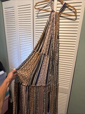 Ella Boho Maxi Dress in White, Navy, and Mustard